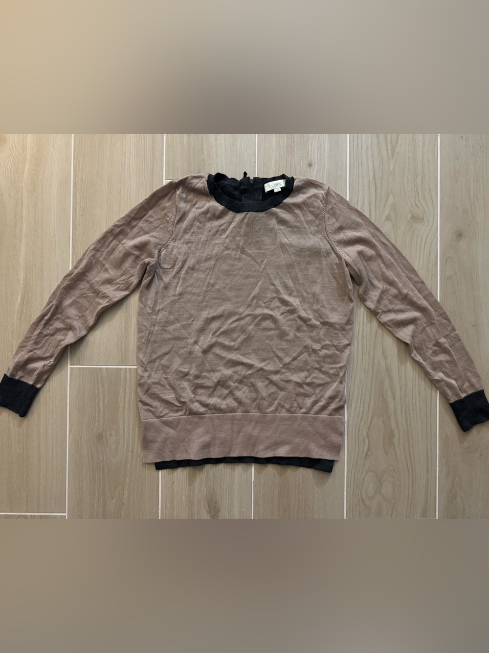 LOFT Taupe Sweater with Black Trim - Women's Lightweight Top